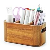 SWKHDKX Acacia Pencil Pen Holder for Desk, Wooden Office Organizer with 3 Slots for Countertop, Makeup Brush Holder Remote Control Organizer for School Home Supplies