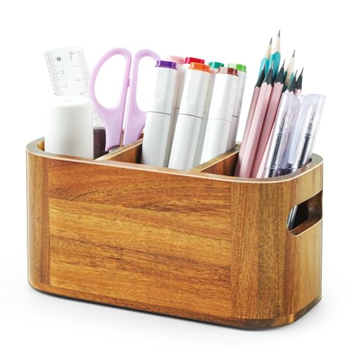 Acacia-Pencil-Pen-Holder-for-Desk-Wooden-Office-Organizer-with-3-Slots-for-Countertop-Makeup-Brush-Holder-Remote-Control-Organizer-for-School-Home-Supplies Acacia Pencil Pen Holder for Desk, Wooden Office Organizer with 3 Slots for Countertop, Makeup Brush Holder Remote Control Organizer for School Home Supplies - Image 1