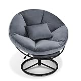 MCombo Swivel Papasan Chairs, Velvet Armless Chair with Height Adjustment, Rocking Saucer Chair for Living Room Bedroom HQ405 (Grey)