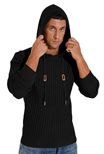 Askdeer Men's Sweater Pullover Long Sleeve Solid Classic Knitted Sweater With Hood Black #TOP5