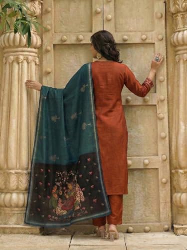 Image of GoSriKi Women Viscose Blend Printed Straight Kurta with Pant and Dupatta | Ladies Kurta Pant Dupatta Set | Women Ethnic Wear Dress | Indian Traditional Clothing for Girl