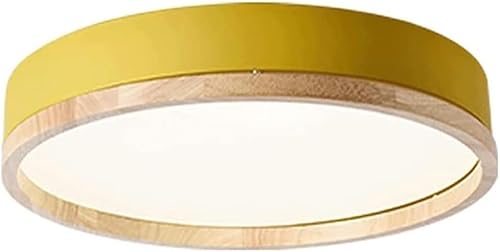 BNTCTC Modern Minimalist LED Ceiling Light, 3-Color Dimming Embedded Ceiling Lamp, Wood Acrylic Recessed Round Drum Ceiling Lighting Bedroom Living Dining Room Kitchen Fixture(Yellow,40cm)