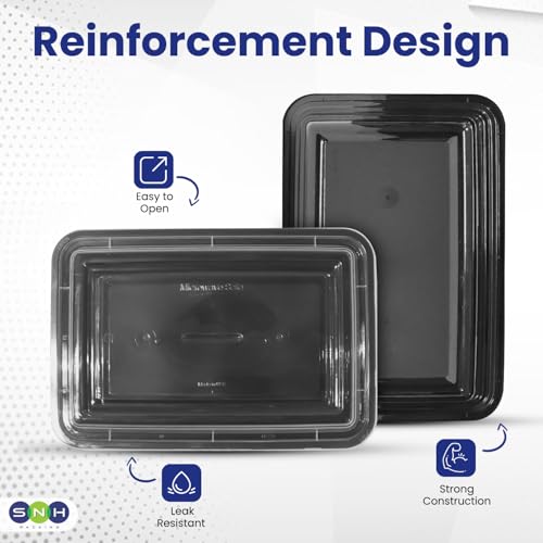 SNH Packing 24 Pieces Microwave Disposable Container With Lid Rectangular - 1 Compartment Meal Prep Container Set - Plastic Container For Kitchen Food Storage - Take Away Containers For Lunch Boxes