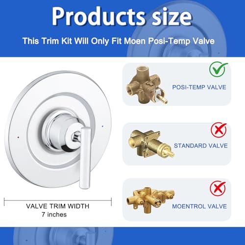 Compatible with Moen T2901 Gibson Posi-Temp Valve Trim Kit Replacement, Chrome Shower Trim Kit Shower Lever Handle (#2510 Valve Required) by LooXen - Used condition - Image 2