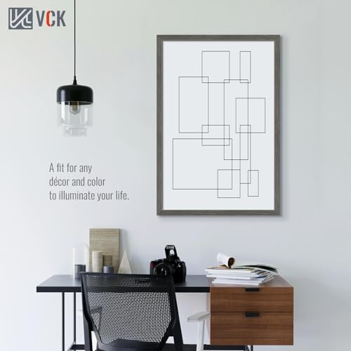 Image of VCK 24x36 Poster Frame Solid Wood Gray Grey 3 Pack Picture Frames 24 x 36 Inches with Wall Mounting Hanging