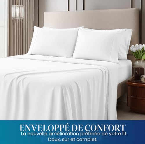 Parure de lit Queen Size blanche en microfibre brossée douce