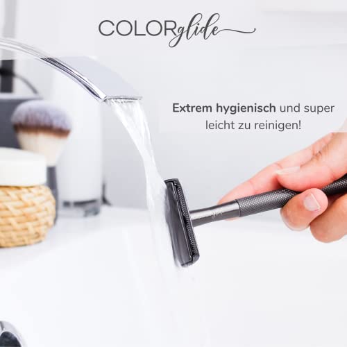 Foto von COLORglide® Rasierhobel Herren inkl. Rasierhobel Ständer & 5 Klingen | Rasierhobel Frauen Zero Waste | Safety Razor Rasierhobel Set | Rasierer Herren & Damen geschlossener Kamm | boopan Damen Rasierer