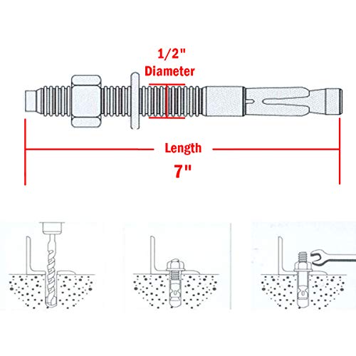 Image of 1 /2 inch X 7 inch Concrete Anchor, 304 Stainless Wedge Anchor with Excellent Anti-Rust Performance, 304(18-8) Stainless Steel Concrete Anchors and Screws Kit (5pcs)