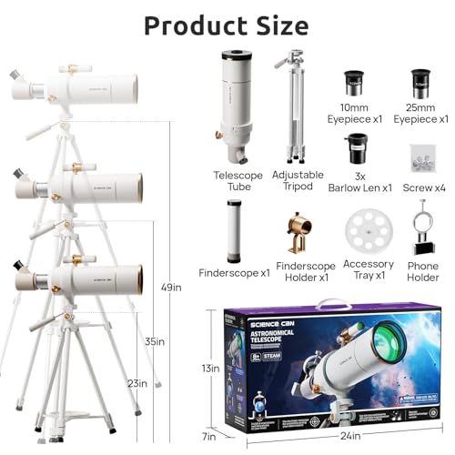 Image of Science Can Telescope for Kids - 70mm Aperture(16X-120X), High Powered Refractor Telescopes for Beginners with Adjustable Tripod and Phone Adapter, Astronomy Gifts for Boys & Girls Ages 8-12