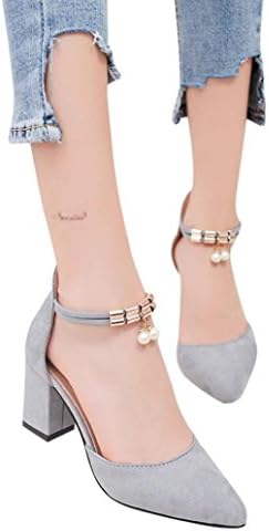 Hemlock High Heels Wedge Sandals Office Shoes Pointed Toe Rhinestone Wedding Sandals (US:8, Grey)