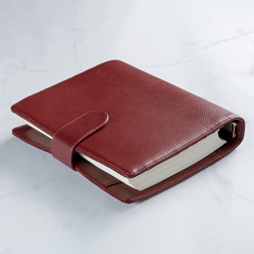 Nekmit Genuine Leather Planner, Undated Monthly & Daily Refillable Deluxe Leather Appointment Planner, A5 6 Ring Binder Organizer, Comes With A5 6-Ring Insert Papers, Red #TOP5