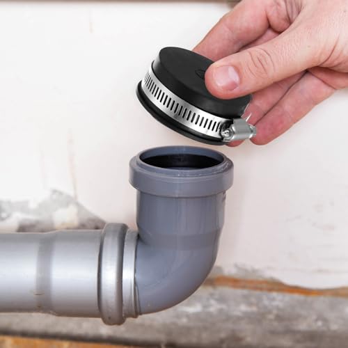 Image of PATIKIL 2 Inch PVC Pipe Cap, 1 Pcs Steel Mechanical Test Plug with Stainless Steel Clamps Sewer Cleanout Cover, Black