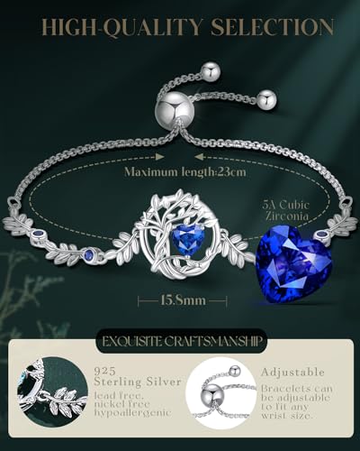 FANCIME Tree of life Birthstone Bracelet for Women Sterling Silver Tree Jewelry Birthstone Charm Bracelet Gemstone Anniversary Birthday Christmas Gifts for Wife Mom Her4