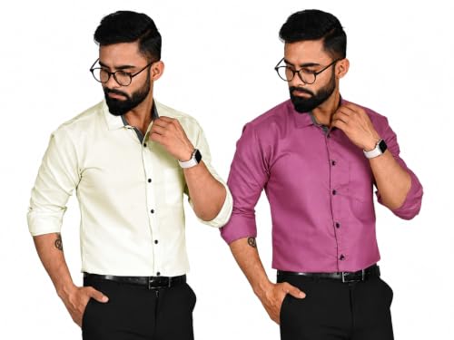 Image of Pinkmint Men's Solid Shirt | Soft Cotton Blend | Casual Shirt | Plain | Full Sleeve - Regular Fit (Available in Plus Size and Pack of 2)