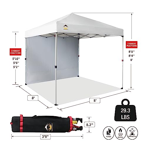CROWN SHADES 8x8 Pop Up Canopy with 1 Side Wall - Beach Tent with One Push Setup - Outdoor Sun Shade for Events, Parties, Camping - Gazebo with STO-N-Go Cover Bag (White)