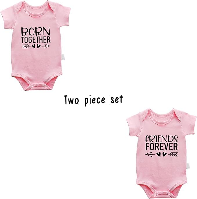 Baby Twins Bodysuits Born Together Friends Forever Infant Unisex Baby Clothes Cute Twin Romper Outfits - Image 3