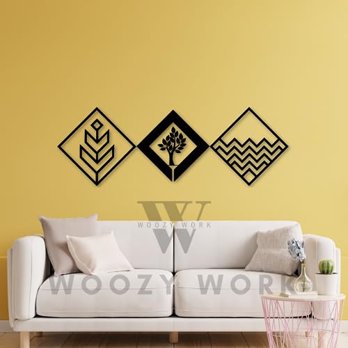 Image of woozy work three Elements Wooden Wall Art, Hanging Art Home Decor for Living Room, Set of 3 Gift Pack,Restaurant decor Kitchen, Kids Room, Wall Decor, Black wooden art for Office Wall