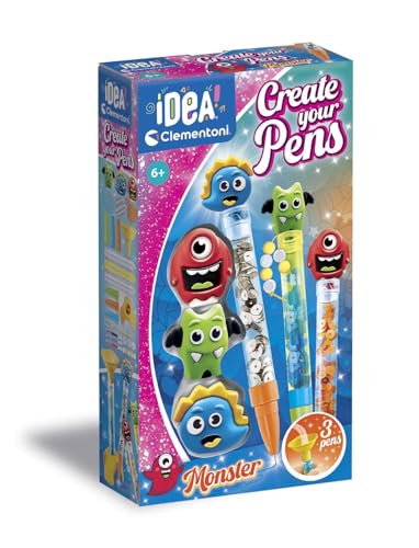 Clementoni Idea - Create Your Pens: Monster, Laboratorio delle Penne Personalizzate, Kit Creativo per Bambini 6+ Anni, con 3 Penne Personalizzabili con Inchiostri e Accessori, 18828