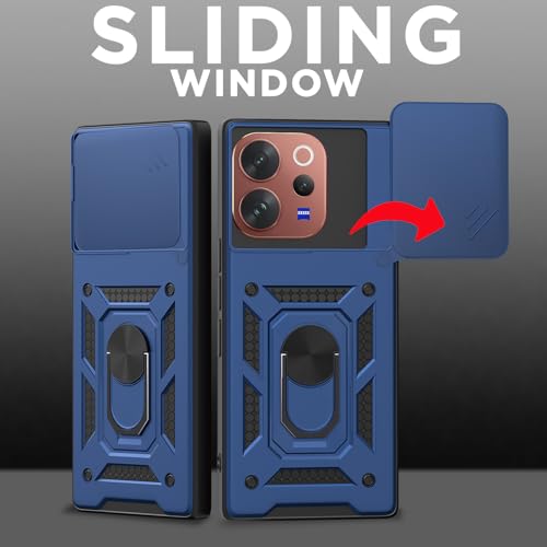 Image of Outlouders Back Cover for Vivo V70 5G | D10 Tough Armor 360 Protection Case with Sliding Camera Shield & Ring Holder Stand Bumper Case (Blue)