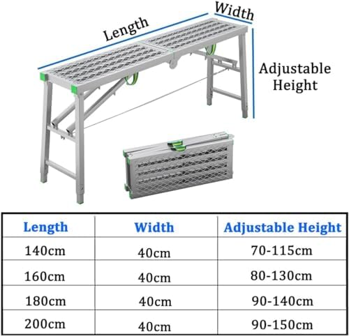 400kg Load Capacity Foldable Work Platform, Adjustable Height Aluminum Scaffolding Step Stool, Portable Multi-Purpose Design for Home & Professional Use