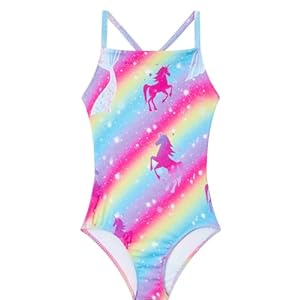 Girls Swimsuit One Piece Halter Bathing Suit Colorful Print Kids Summer Beach Sport Swimwear for 4-12 Years Old