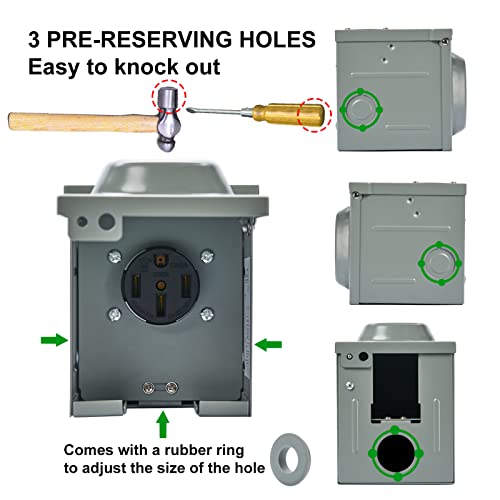 Eygde 30 Amp Rv Power Outlet Box 125V, Enclosed Lockable Outdoor Upgraded Nema Tt-30R Rv Receptacle Plug For Hookup Rv Camper Travel Trailer, Ul Listed, Easy To Knock #TOP3