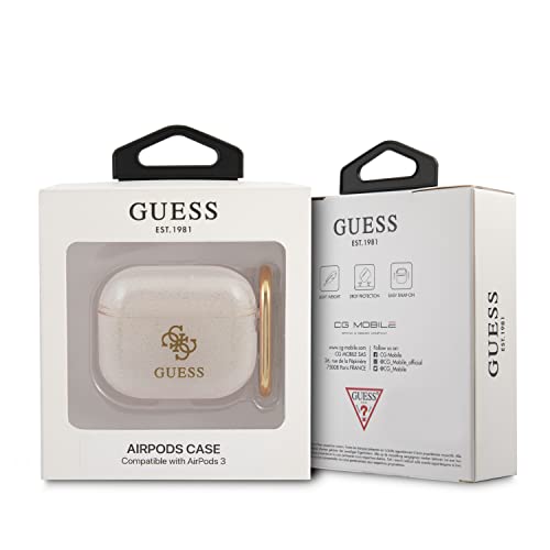 Image of CG MOBILE Guess TPU Colored Glitter Case with Anti-Lost Ring Compatible for AirPods 3 - Elegant Design - Scratch Resistant, Dustproof & Absorbing Protective Cover Officially Licensed (Gold)
