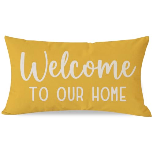 PANDICORN Decorative Throw Pillow Covers 12x20 Welcome to Our Home, Yellow