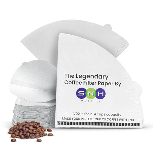 SNH Packing 100 pieces Cone Coffee Filter in White V60 Size Disposable Coffee Filter Papers These Filters Can Be Used at Home, In The Office, and for Travel Purposes. 2 4 Cups Capacity