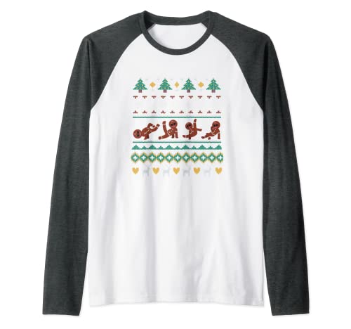 Feo Navidad Breakdance Santa Claus Año Nuevo Gingerbread Camiseta Manga Raglan