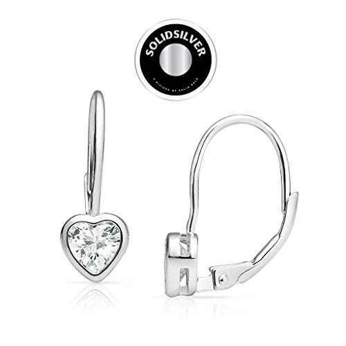 Solidsilver -Sterling Silver Crystal Clear Cz Heart Dangle Leverback Earrings In Steling Silver #TOP3
