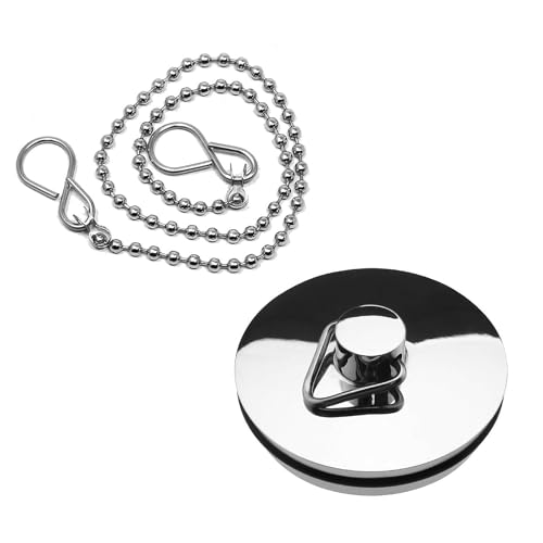 KTHZI Sink Plug with Chain for Bathroom Kitchen 45mm (1.3/4 Inch) Stainless Steel Universal Bathtub Drain Stopper with S Hook Chain 450mm (18 Inch)