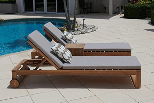 Laguna 3-Piece Teak Wood Outdoor Patio Furniture Chaise Lounge Set w/2 Chaise Lounges and Side Table
