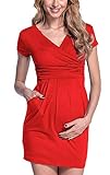 Sommerkleider Damen Kurzarm V Kleider Ausschnitt Strand Elegante Abendkleid Knielang Umstands Kleider Umstandsdress Umstandskleidung Bellybutton Umstandsmode Maternity Kleider