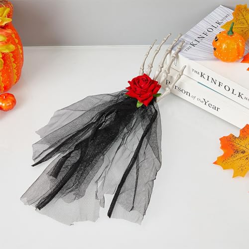 2 Szt. Halloweenowe Dłonie Szkieletu Kości Spinki do Włosów Śliczna Czaszka Ręka Spinka do Włosów z Czarnym Welonem Halloweenowa Różowa Czaszka Aligator Barrette dla Kobiet Dziewczyny Akcesoria do Wło
