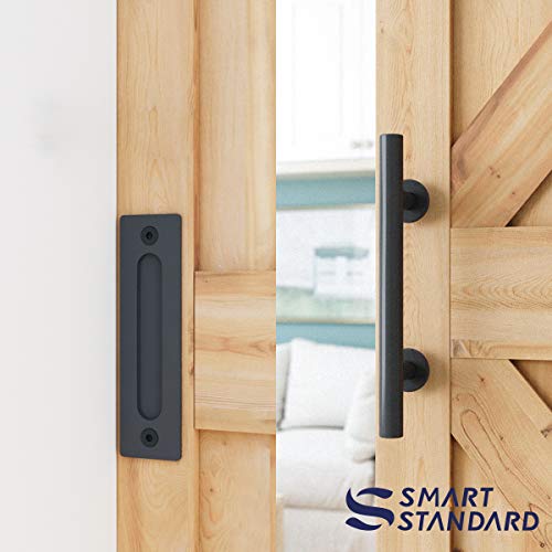 SMARTSTANDARD 8 FT Heavy Duty Sturdy Sliding Barn Door Hardware Kit, Black, (Whole Set Includes 1x Pull Handle Set & 1x Floor Guide) Fit 42"-48" Wide Door Panel (I Shape Hanger) by SMARTSTANDARD - Image 4