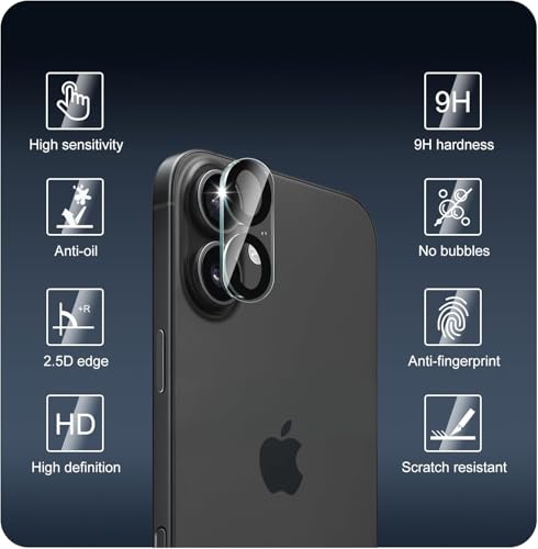 Image of CLITZ 2 Pack Camera Lens Protector for iPhone 17 (6.3 inch), 9H Tempered Glass Camera Lens Cover, Scratch Resistant, Anti-Fingerprint, HD Clear, Bubble Free Easy Installation, Case Friendly Full Coverage Protection