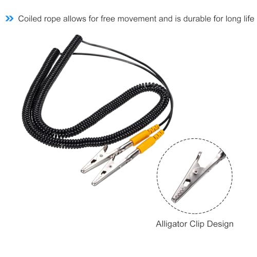 Image of MECCANIXITY ESD Grounding Cable Cord with Alligator Clip, 5m /197 inch Yellow Anti-Static Ground Wire Elastic Cable Clip, for Eliminating Conductor Electrostatic