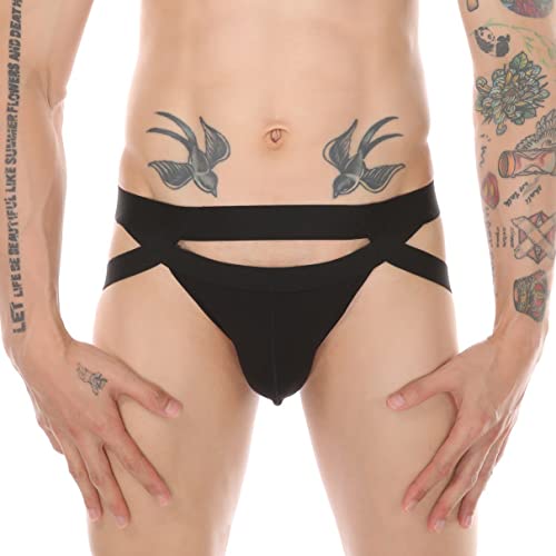 Mens Jockstrap Underwear Low Waist Mesh Breathable Athletic Supporter Backless Jock Straps Spandex Hollow Hot Male Underpants 2# Black Large #TOP1