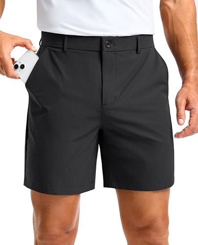 Soothfeel Men's Casual Shorts 5/7/9 Inch Golf Dress Shorts for Men Flat Front Work Lightweight Quick Dry with 4 Pockets Black-L7_W33