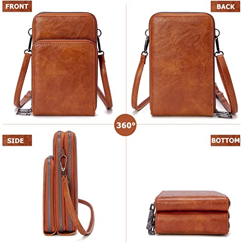 Image of myfriday Small Cell Phone Crossbody Bag, Multi-pocket & 6 Card Slots | 6 card slots, multi-pocket zipper layout and soft synthetic leather keep phone, lipstick, coins and keys ready outdoors
