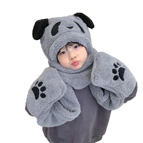 Image of Kids Winter Hat Gloves Scarf Set,Cute Panda Hat with Movable Ears Thick Warm Hood Cap for Girls Boys 4-10 Years Old