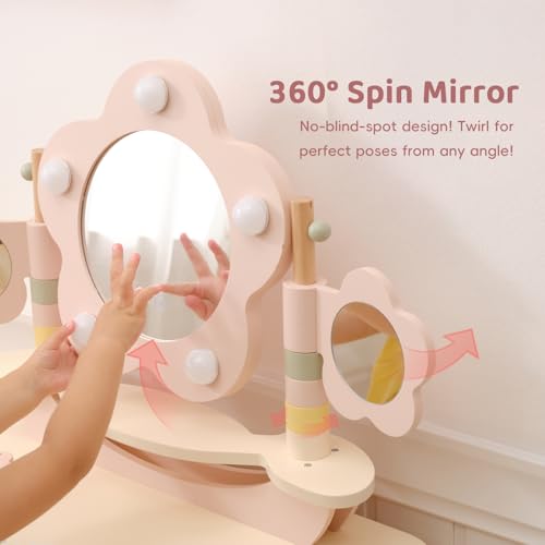 Image of OOOK Kids Vanity Table and Chair Set with Lights, Touch Screen for 3 Colors