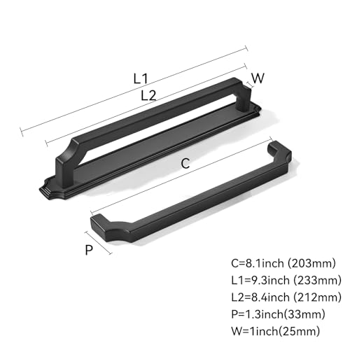 khtumeware 5 Pack 8 Inch Hole Center Matte Black Cabinet Pulls with Backplate - Heavy-Duty Handles for Kitchen Cabinets - Solid Base Plate Hardware for Drawers by khtumeware - Used condition - Image 2