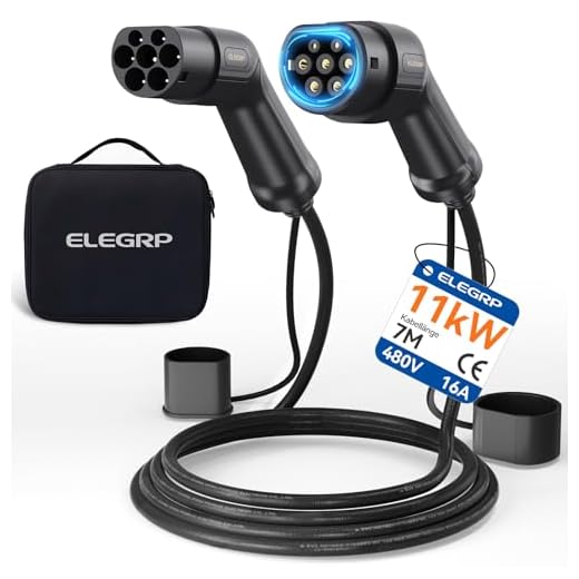 ELEGRP Typ 2 Ladekabel, 11kW 7M 16A 3-Phasig, Typ 2 Mode 3 Ladekabel für Elektroauto EV/PHEV mit Tragetasche, Geeignet für Model S/3/X/Y, VW ID.3 ID.4 e-Golf und andere EV