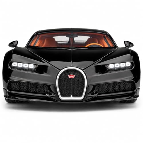 Image of Bugatti Chiron 1:24 Scale Die-Cast Car Model Black - Detachable Luggage Steering Wheel Sound Light Pull-Back Alloy Hypercar Collectible Toy