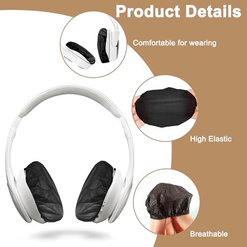 Tvoip 100 Unidades Fundas Desechables para Auriculares, Cubiertas Elásticas Negras de Tela No Tejida, Lavables y Sanitarias para la Mayoría de Auriculares On-Ear (6,5 cm / 2,6 pulgadas) miniatura 3