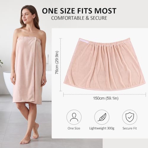 Image of Cuffbow 3 Pcs Towel Wrap for Women Spa Body Robe Full Length Female Bath Shower with Adjustable Closure Elastic Top Plush