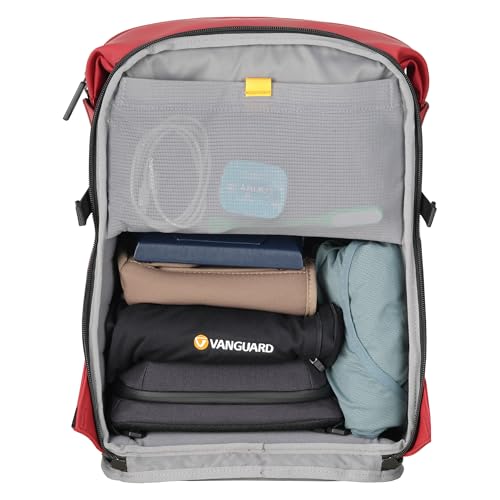 Image of VANGUARD VEO Lite B20L Camera & Everyday Backpack (Red) - Fits Full-Frame Camera with 70-200mm Attached + 3 Lenses, 14 inch Laptop Storage, Rear & Side Access, Convertible Daypack Design