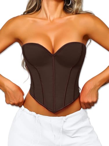Image of ChiaoLezhee Heart Corset Top For Women, Sexy Concert Outfits Going Out, Strapless Crop Top, Overbust Bustier